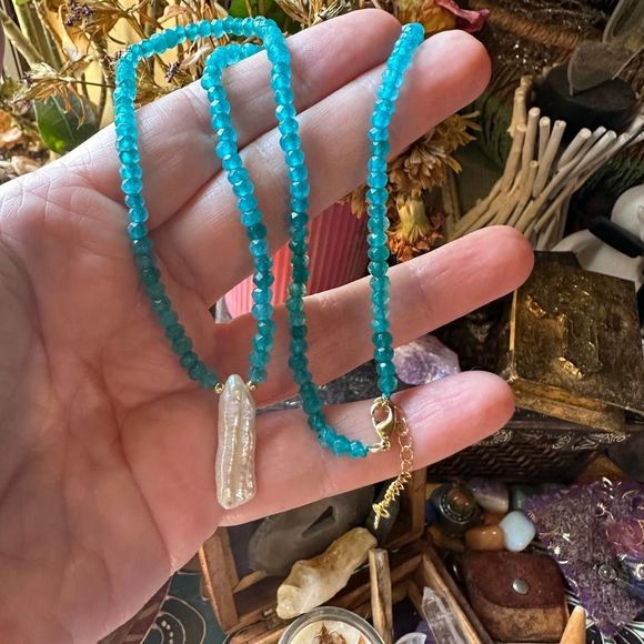 Blue Chalcedony Freshwater Baroque Pearl Necklace - Picture 6 of 7